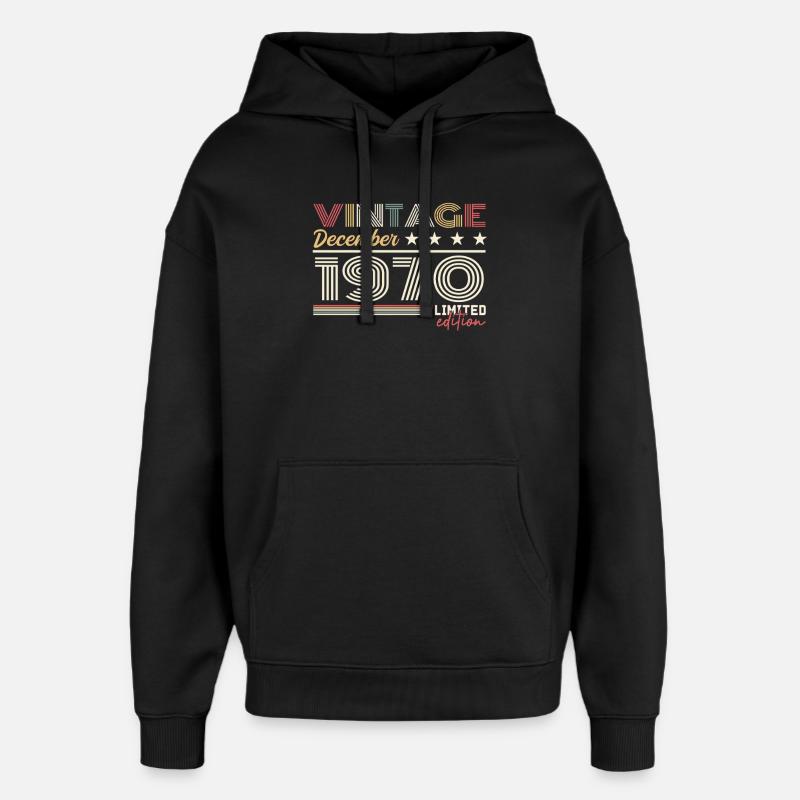 Cadeau Décembre 1970 - Sweat à capuche unisexe Stanley/Stella Oversized - noir