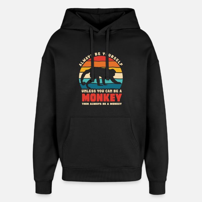 Be Yourself Monkey Retro Motif - Oversized Unisex Hoodie by Stanley/Stella - black