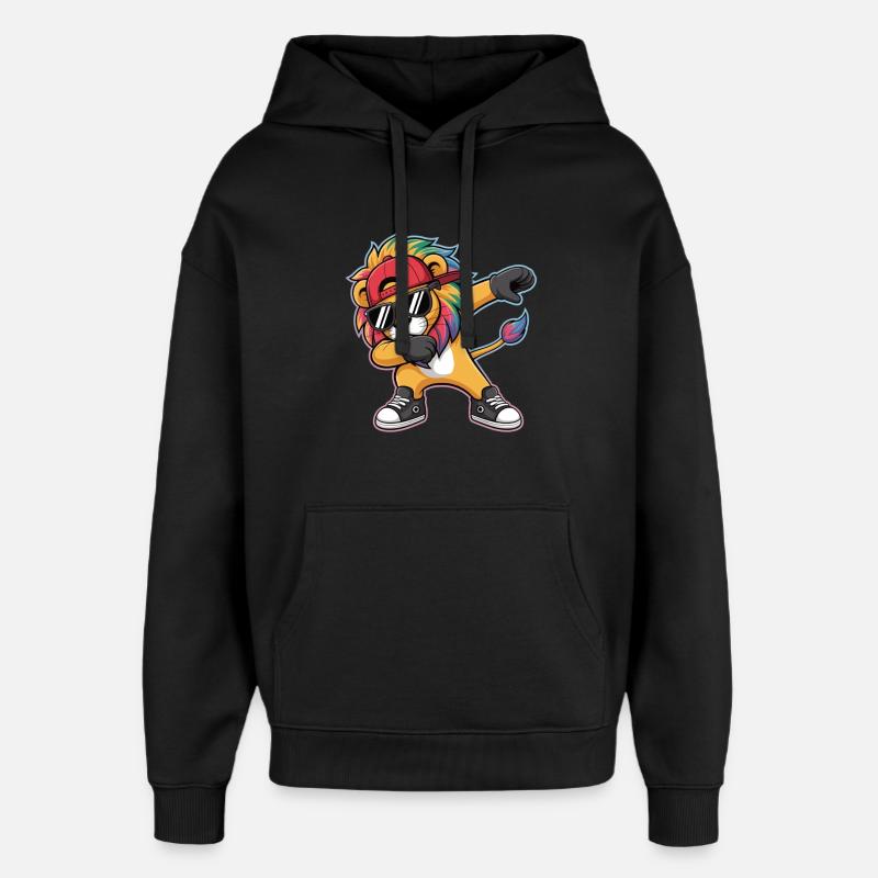 Dabbing Lion avec crinière arc-en-ciel - Sweat à capuche unisexe Stanley/Stella Oversized - noir