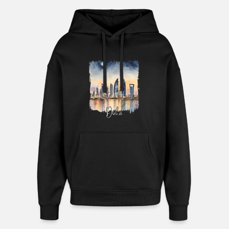Doha Aquarell, Doha Katar - Oversized Unisex Hoodie von Stanley/Stella - Schwarz