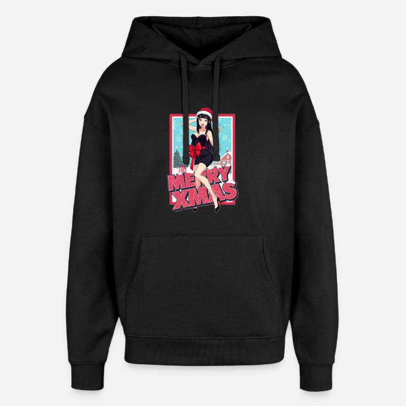 Noël Pin-up Noël Anime Lady - Sweat à capuche unisexe Stanley/Stella Oversized - noir
