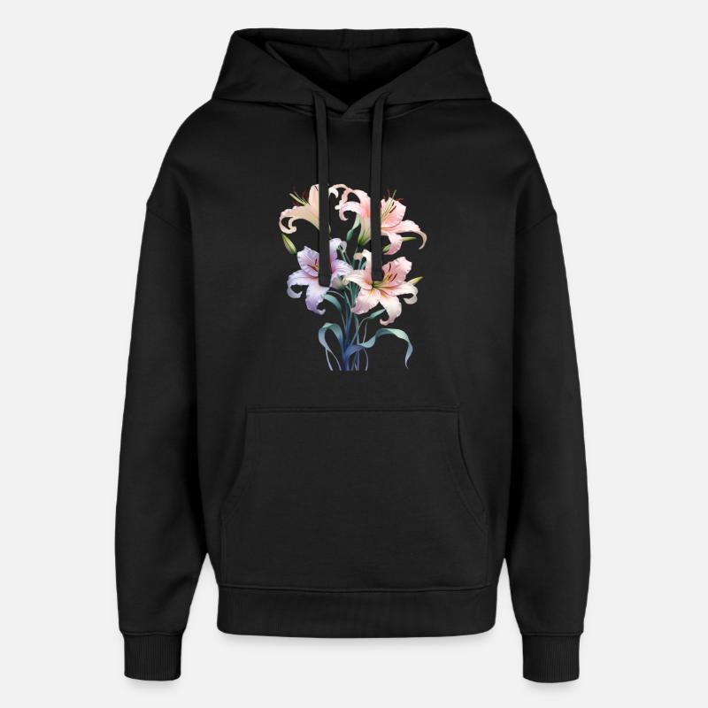 Bouquet de lys pastel - Sweat à capuche unisexe Stanley/Stella Oversized - noir
