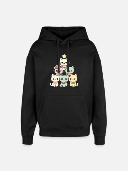 Cats Christmas Tree – Cute Xmas Cats - Oversized Unisex Hoodie by Stanley/Stella - black