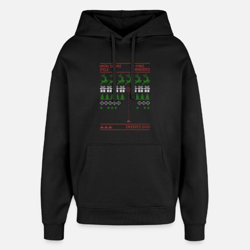X-Mas Invaders | Shooting Game | ugly christmas - Oversized Unisex Hoodie by Stanley/Stella - black