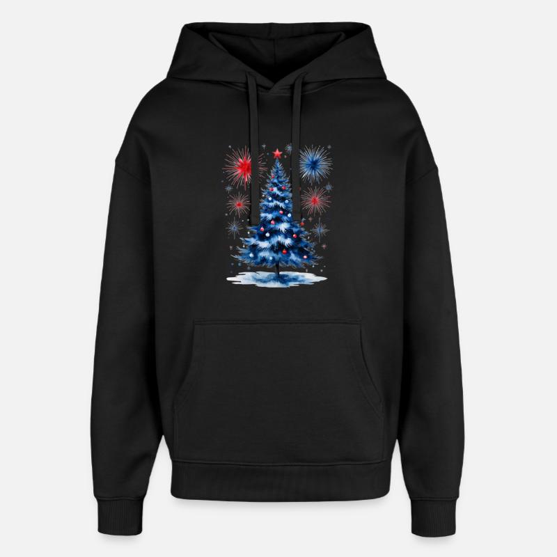 Fireworks Christmas Tree Pattern - Oversized Unisex Hoodie by Stanley/Stella - black