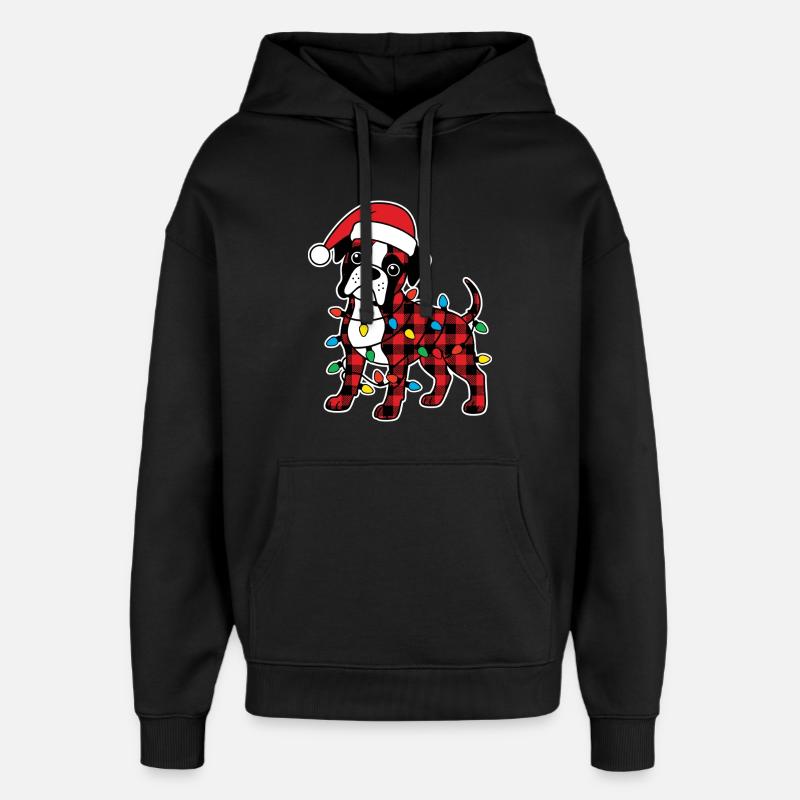 Chien Boxer Noël Plaid Rouge Carreaux - Sweat à capuche unisexe Stanley/Stella Oversized - noir