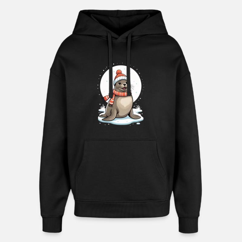 Sceau d’hiver avec écharpe - Sweat à capuche unisexe Stanley/Stella Oversized - noir