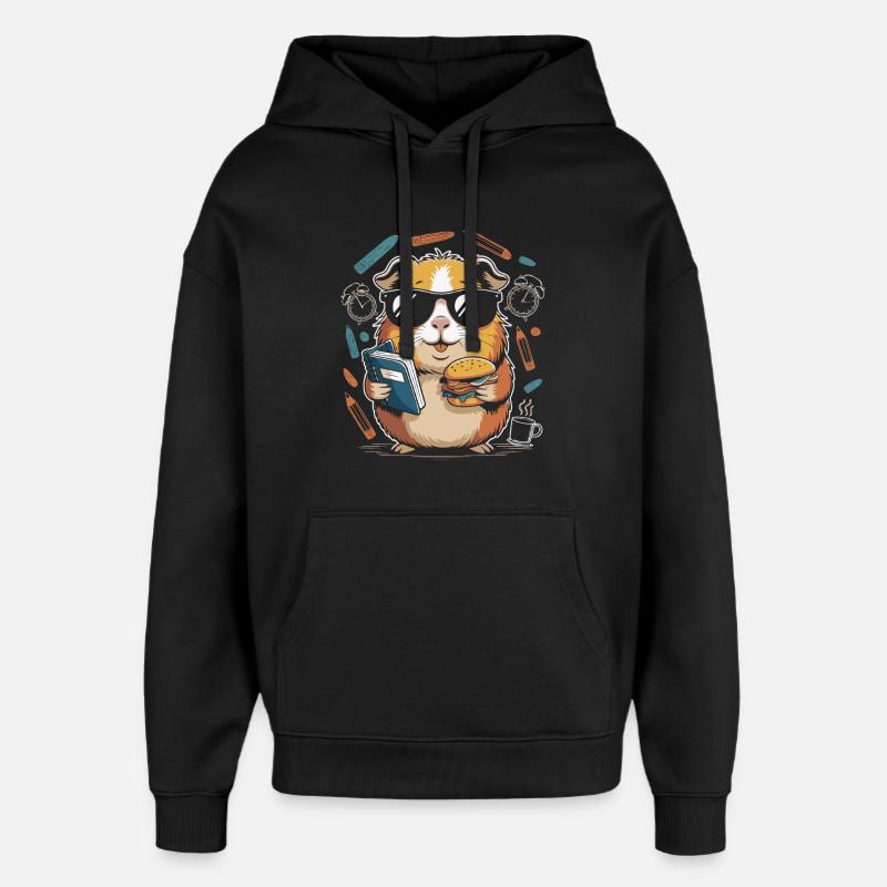 Buchheld Hamster mit Burger - Oversized Unisex Hoodie von Stanley/Stella - Schwarz