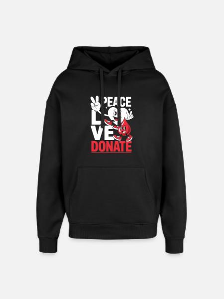 Peace Love Doner bloddonor bloddonation - Hættetrøje unisex Stanley/Stella Oversized - sort