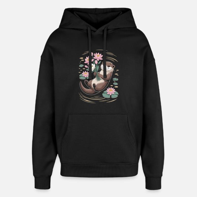 T-shirt Otter avec des fleurs - Sweat à capuche unisexe Stanley/Stella Oversized - noir