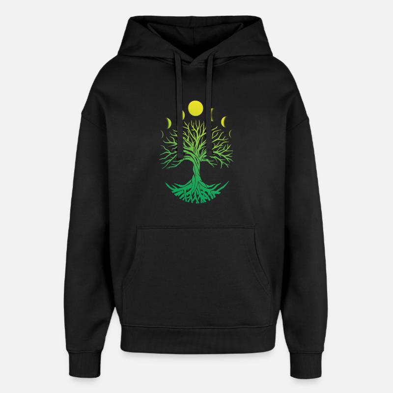 Phases Lunaires en cercle d’arbres - Sweat à capuche unisexe Stanley/Stella Oversized - noir