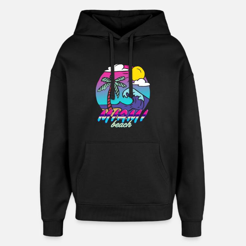 Palmiers néon de Miami Beach - Sweat à capuche unisexe Stanley/Stella Oversized - noir