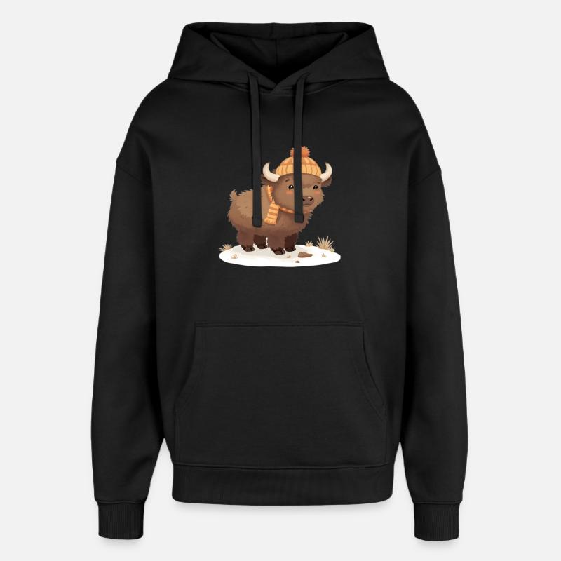 Bison d’hiver avec coiffe - Sweat à capuche unisexe Stanley/Stella Oversized - noir