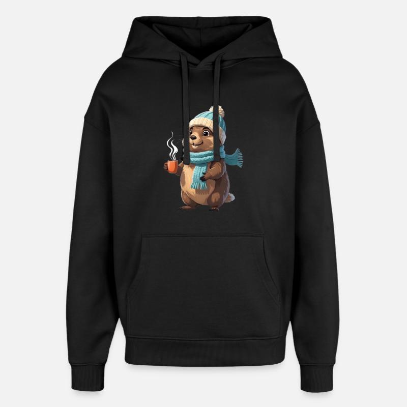 Loutre d’hiver avec tasse - Sweat à capuche unisexe Stanley/Stella Oversized - noir
