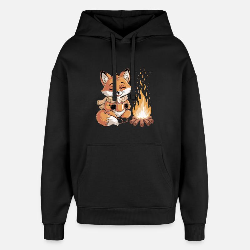 Cuddly fox at the campfire - Oversized Unisex Hoodie by Stanley/Stella - black