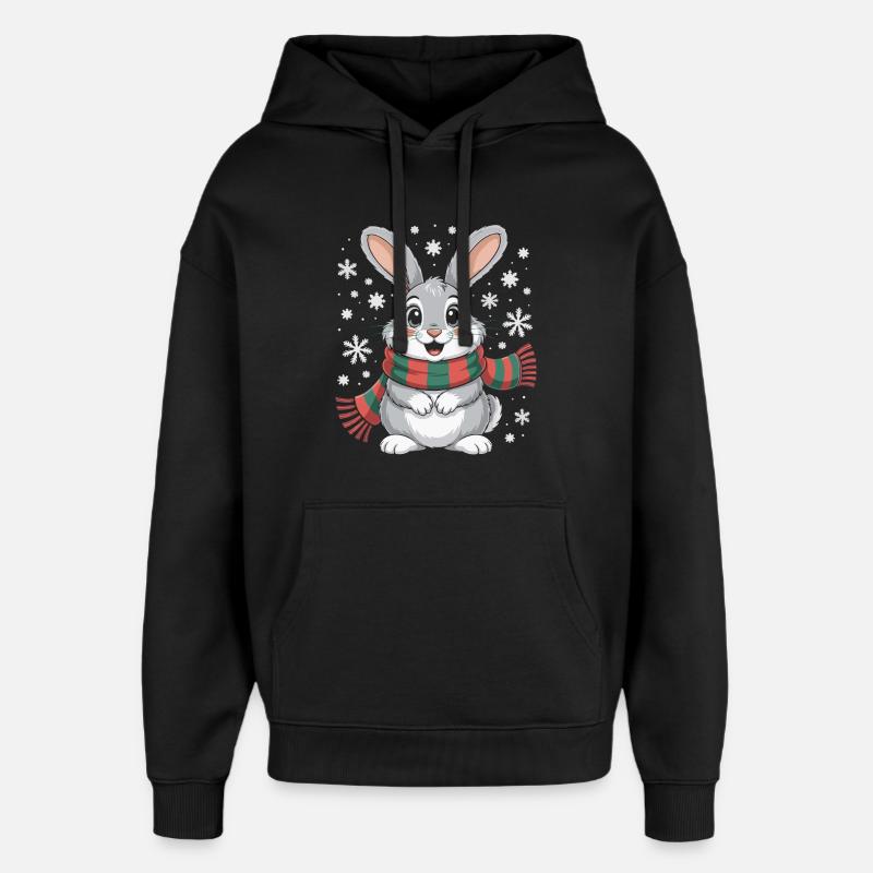 Lapin d’hiver avec écharpe - Sweat à capuche unisexe Stanley/Stella Oversized - noir