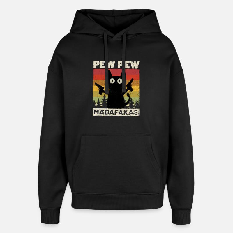 Pew Pew Cat - Sweat à capuche unisexe Stanley/Stella Oversized - noir