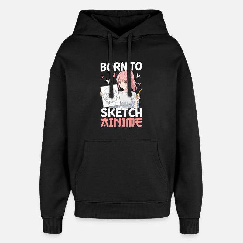 Né pour dessiner des animes - Sweat à capuche unisexe Stanley/Stella Oversized - noir