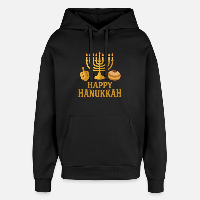 Menorah d’or : Joyeux Hanoukka - Sweat à capuche unisexe Stanley/Stella Oversized - noir