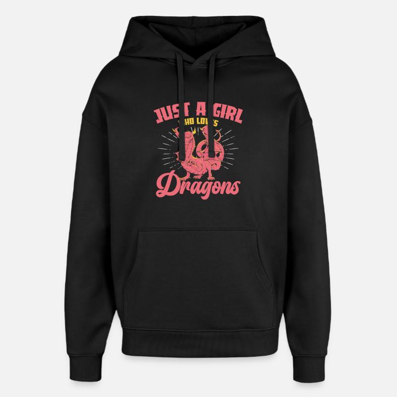 Nur ein Mädchen liebt Drachen - Oversized Unisex Hoodie von Stanley/Stella - Schwarz