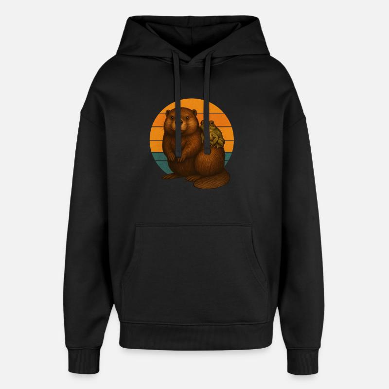 Castor et grenouille - Sweat à capuche unisexe Stanley/Stella Oversized - noir