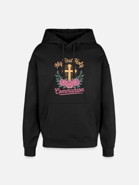 First Holy Communion Cross Roses - Oversized Unisex Hoodie by Stanley/Stella - black