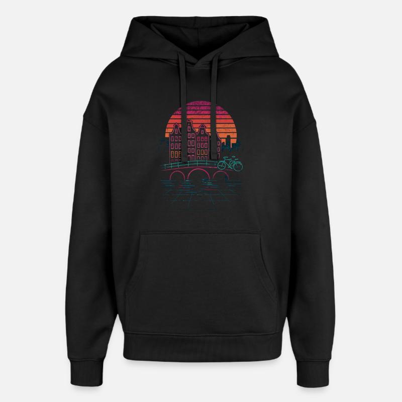 Soleil nocturne au-dessus des canaux d’Amsterdam - Sweat à capuche unisexe Stanley/Stella Oversized - noir