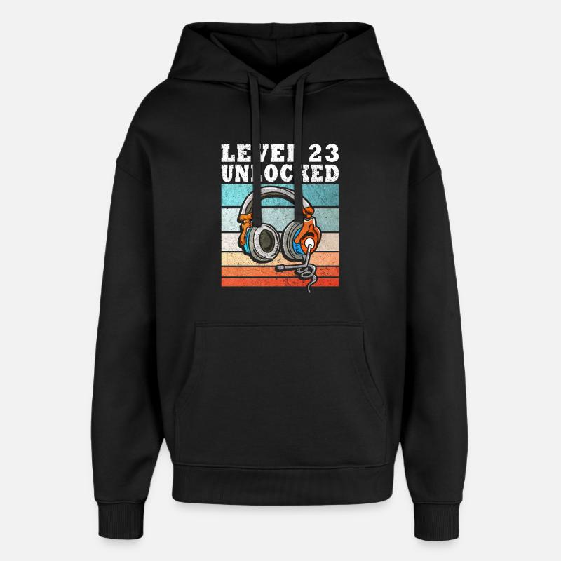 Level 23 Unlocked mit Kopfhörern - Oversized Unisex Hoodie von Stanley/Stella - Schwarz