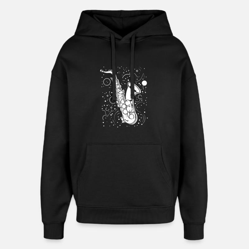 Dessin au saxophone - Sweat à capuche unisexe Stanley/Stella Oversized - noir