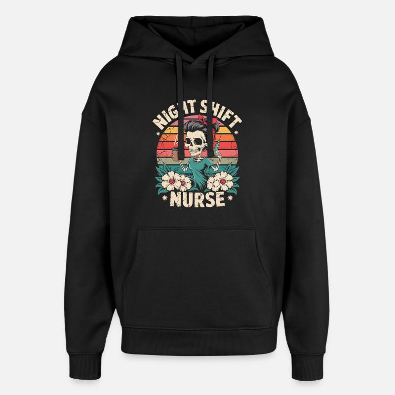 Night Shift Nurse Retro - Oversized Unisex Hoodie by Stanley/Stella - black