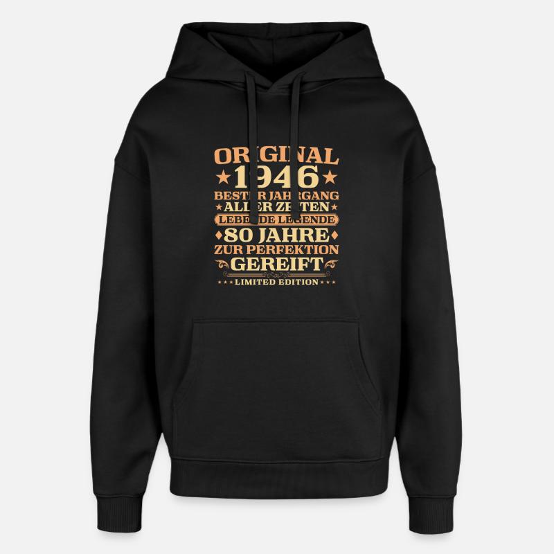 80e anniversaire Légende vivante 1946 - Sweat à capuche unisexe Stanley/Stella Oversized - noir