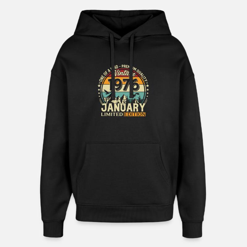 50e anniversaire Millésime janvier 1976 - Sweat à capuche unisexe Stanley/Stella Oversized - noir