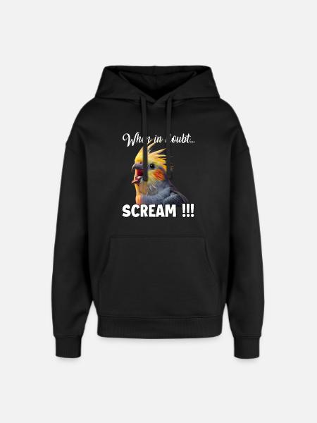 Funny Cockatiel T, Screaming Bird Meme - Oversized Unisex Hoodie by Stanley/Stella - black