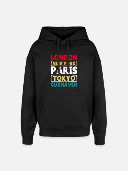 North Sea LONDON NEW YORK PARIS TOKYO CUXHAVEN - Oversized Unisex Hoodie by Stanley/Stella - black