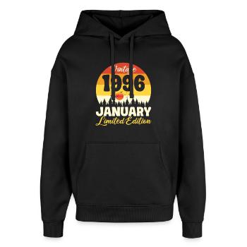 Vintage Januar 1996 Jubiläum 1996 Retro - Oversized Unisex Hoodie von Stanley/Stella - Schwarz - Vorne - AI Model Female 172 light (172cm) & AI Model Male 185 light (185cm)