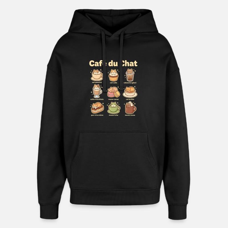 Café du Chat Cat Delight - Sweat à capuche unisexe Stanley/Stella Oversized - noir
