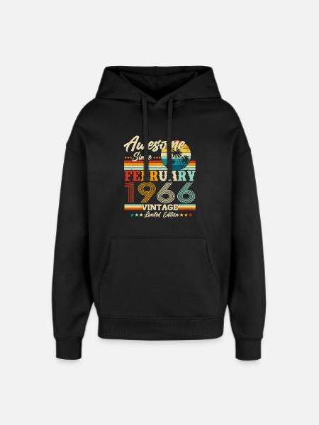 Vintage February 1966 Vintage Retro Birthday - Oversized Unisex Hoodie by Stanley/Stella - black