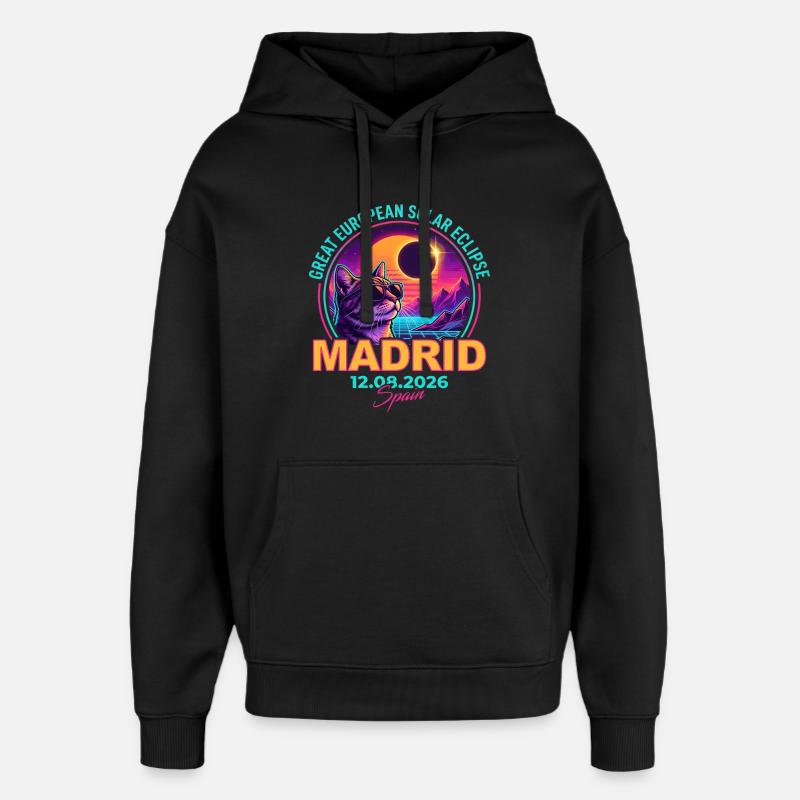 Solar Cat Madrid Eclipse 2026 - Oversized Unisex Hoodie by Stanley/Stella - black
