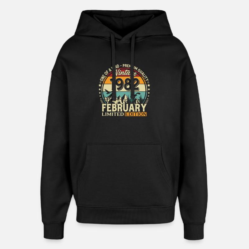 44e anniversaire février 1982 Millésime - Sweat à capuche unisexe Stanley/Stella Oversized - noir