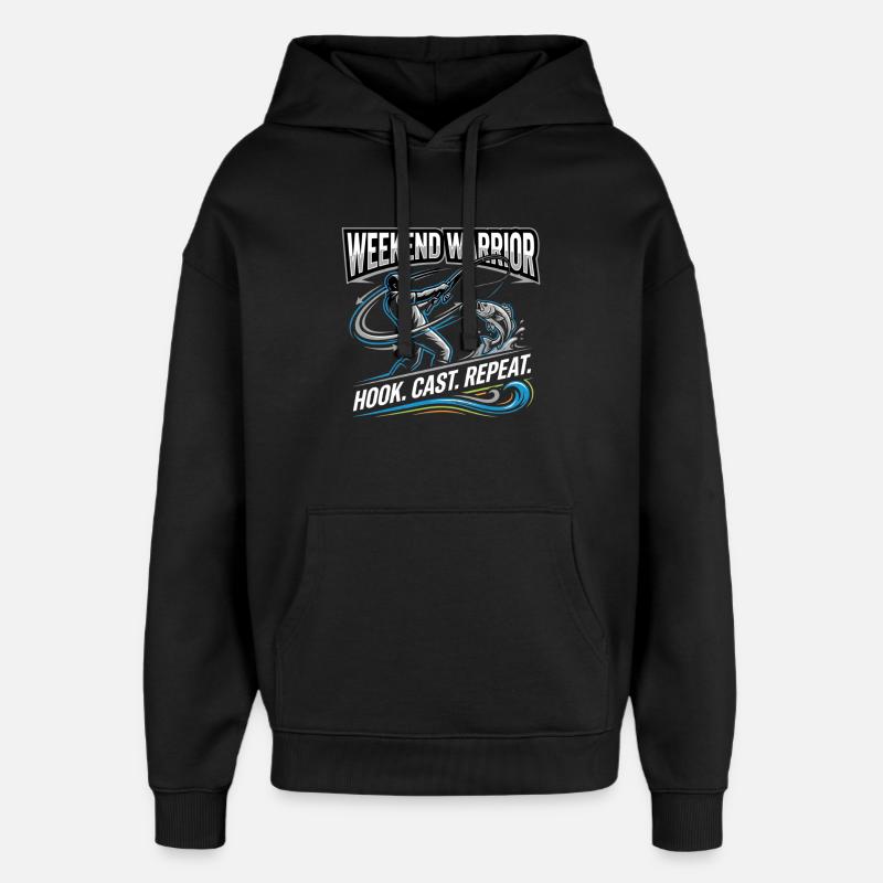 Weekend Warrior Hook Cast Repeat Angler - Oversized Unisex Hoodie by Stanley/Stella - black