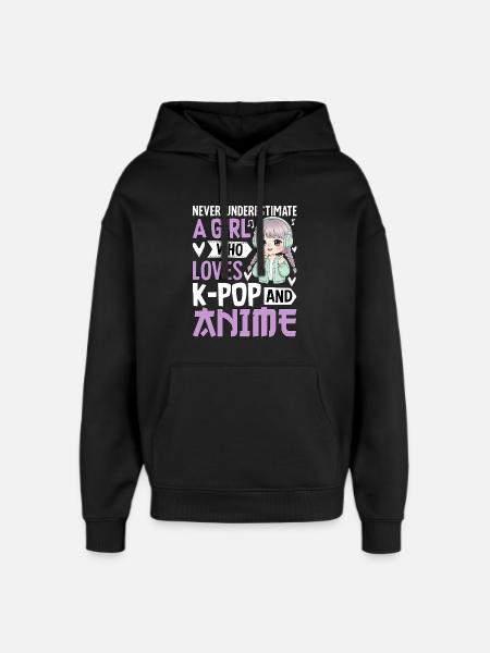 Never Underestimate Girl Who Loves K-Pop And Anime - Oversized Unisex Hoodie by Stanley/Stella - black