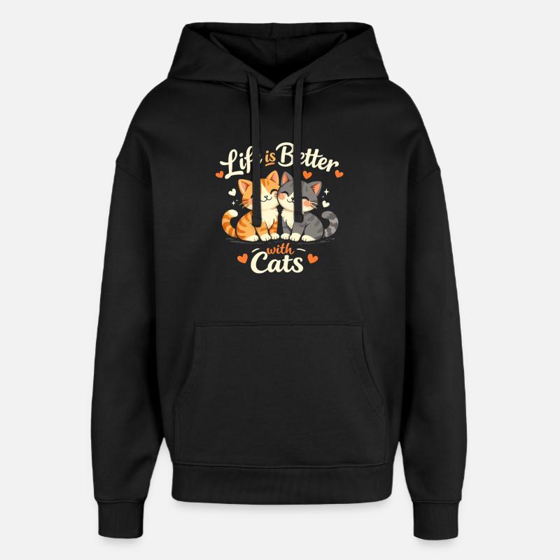 Vivre mieux avec les chats - Sweat à capuche unisexe Stanley/Stella Oversized - noir