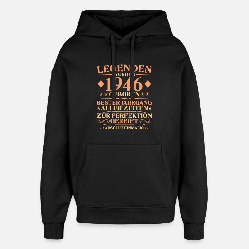 80e anniversaire Né en 1946 - Sweat à capuche unisexe Stanley/Stella Oversized - noir