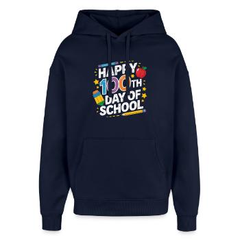 100. Schultag Neon Design - Oversized Unisex Hoodie von Stanley/Stella - Navy - Vorne - AI Model Female 172 light (172cm) & AI Model Male 185 light (185cm)