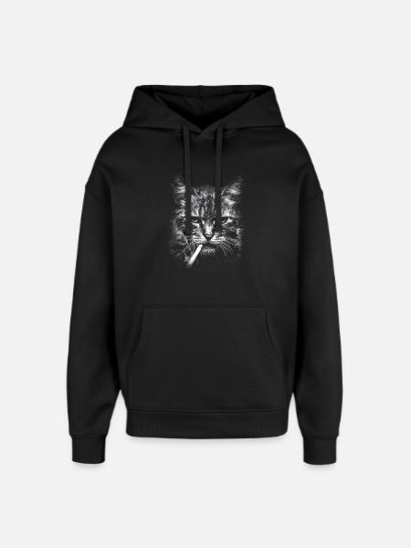 Fumer, cigarette, chat fumer une cigarette - Sweat à capuche unisexe Stanley/Stella Oversized - noir