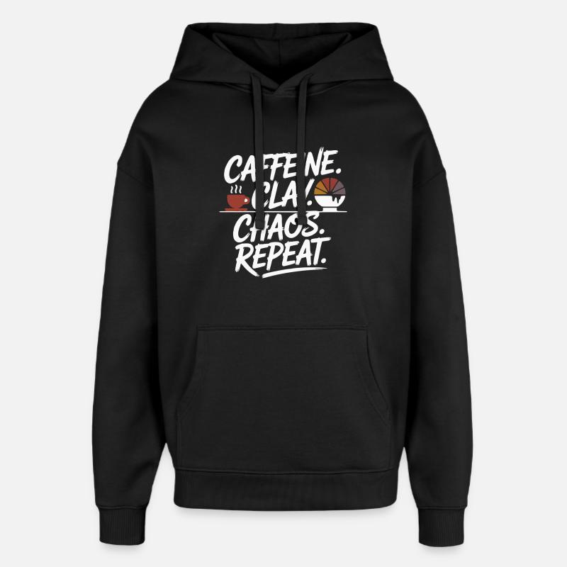 Caffeine Clay Chaos Repeat Design - Oversized Unisex Hoodie by Stanley/Stella - black