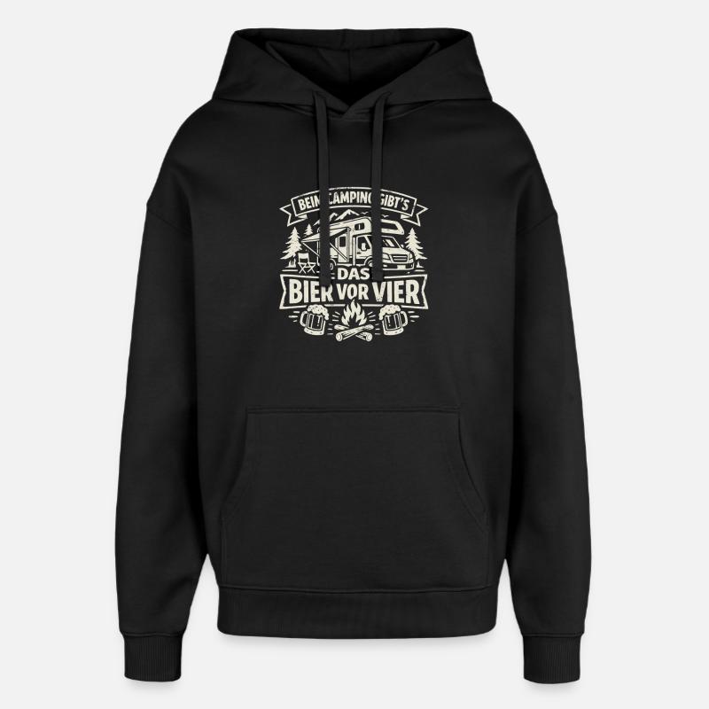 Camping | Beer before four - Oversized Unisex Hoodie by Stanley/Stella - black