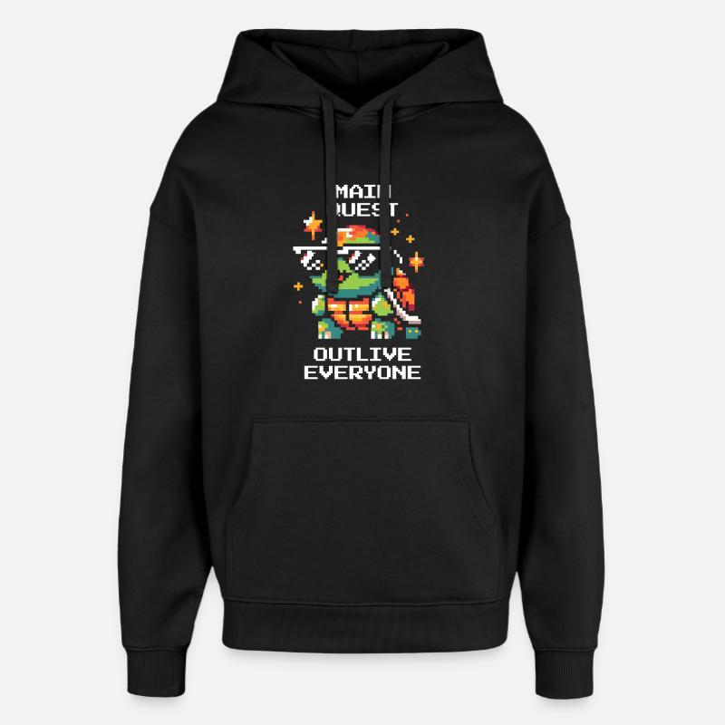 Main Quest: Live Longer | Turtle - Oversized Unisex Hoodie by Stanley/Stella - black