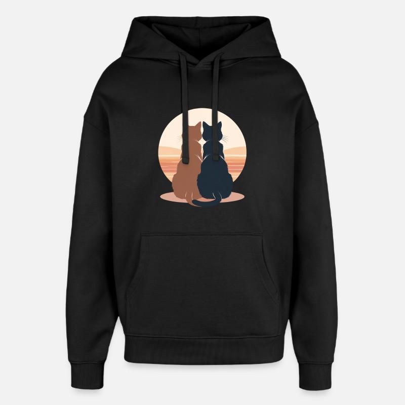 Two cats at sunset - Oversized Unisex Hoodie by Stanley/Stella - black