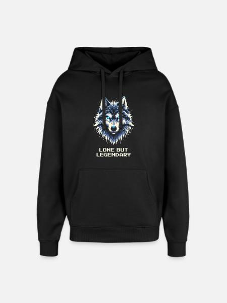 Lonely but legendary | Lone Wolf - Oversized Unisex Hoodie by Stanley/Stella - black